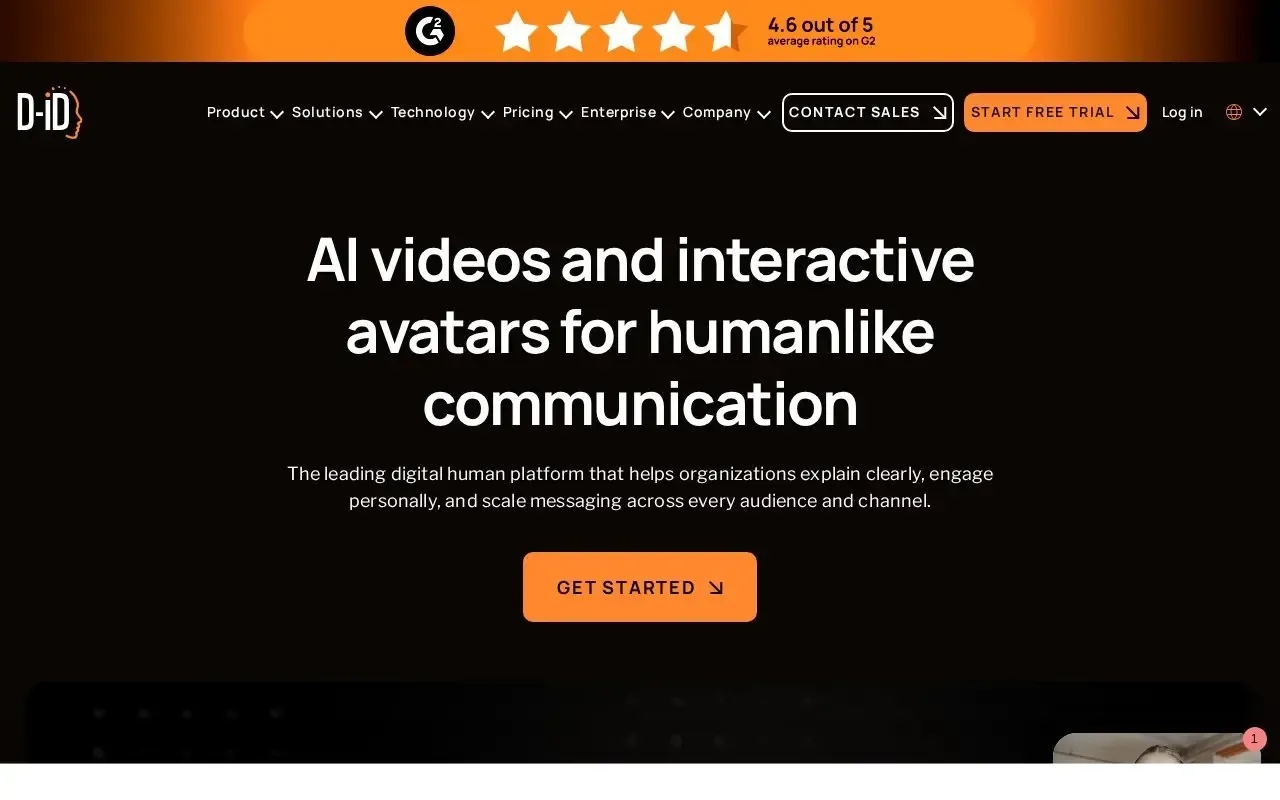 Screenshot of the D-ID website
