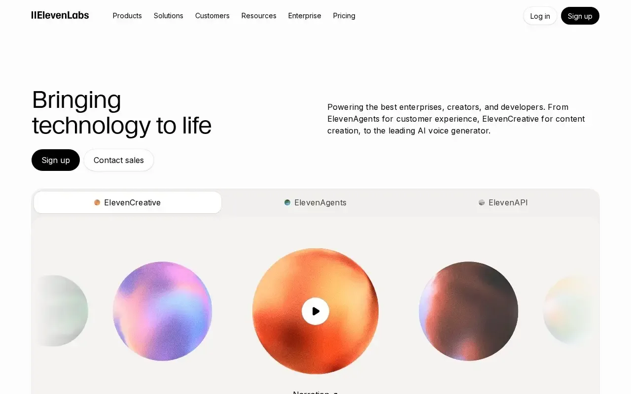 Screenshot of the ElevenLabs website