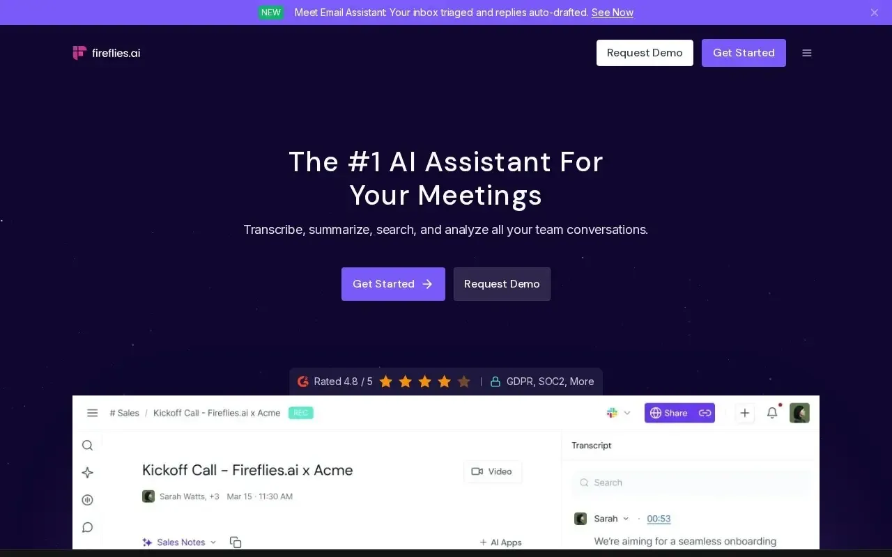 Screenshot of the Fireflies.ai website