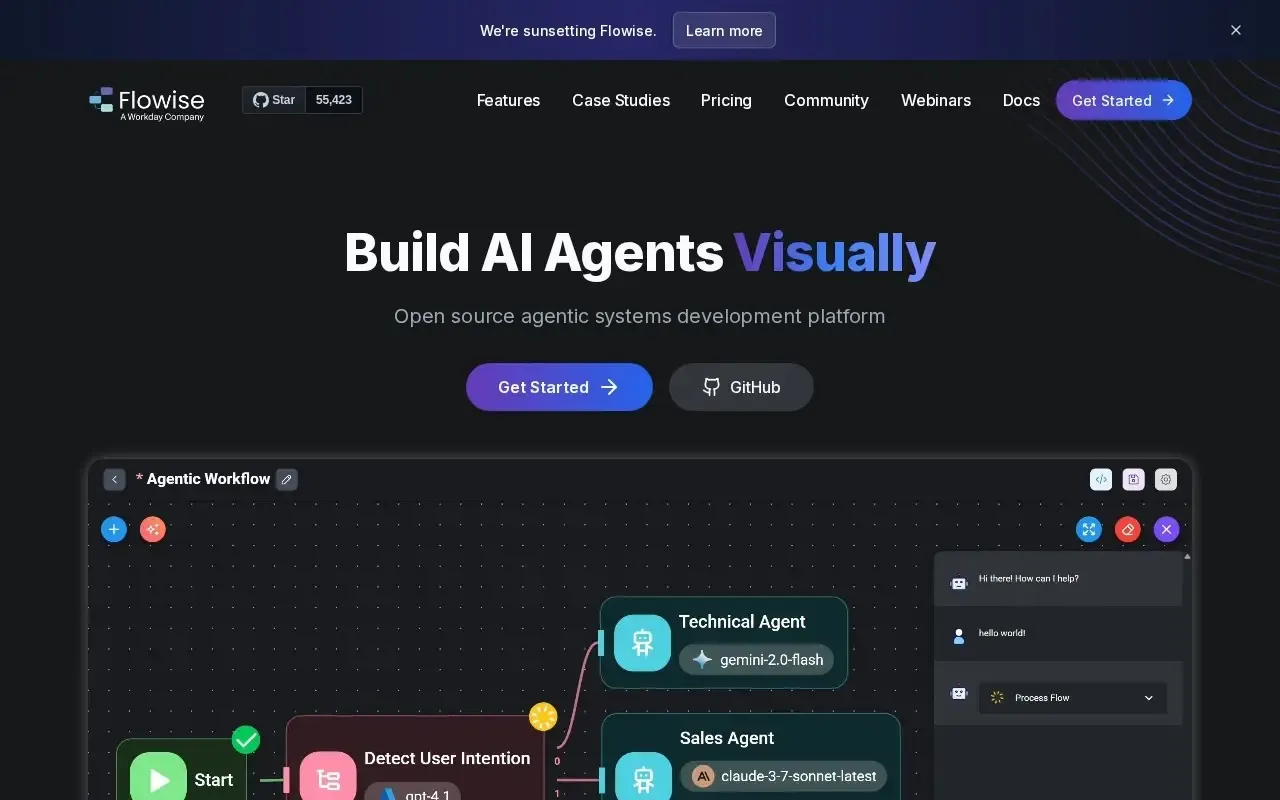 Screenshot of the Flowise website
