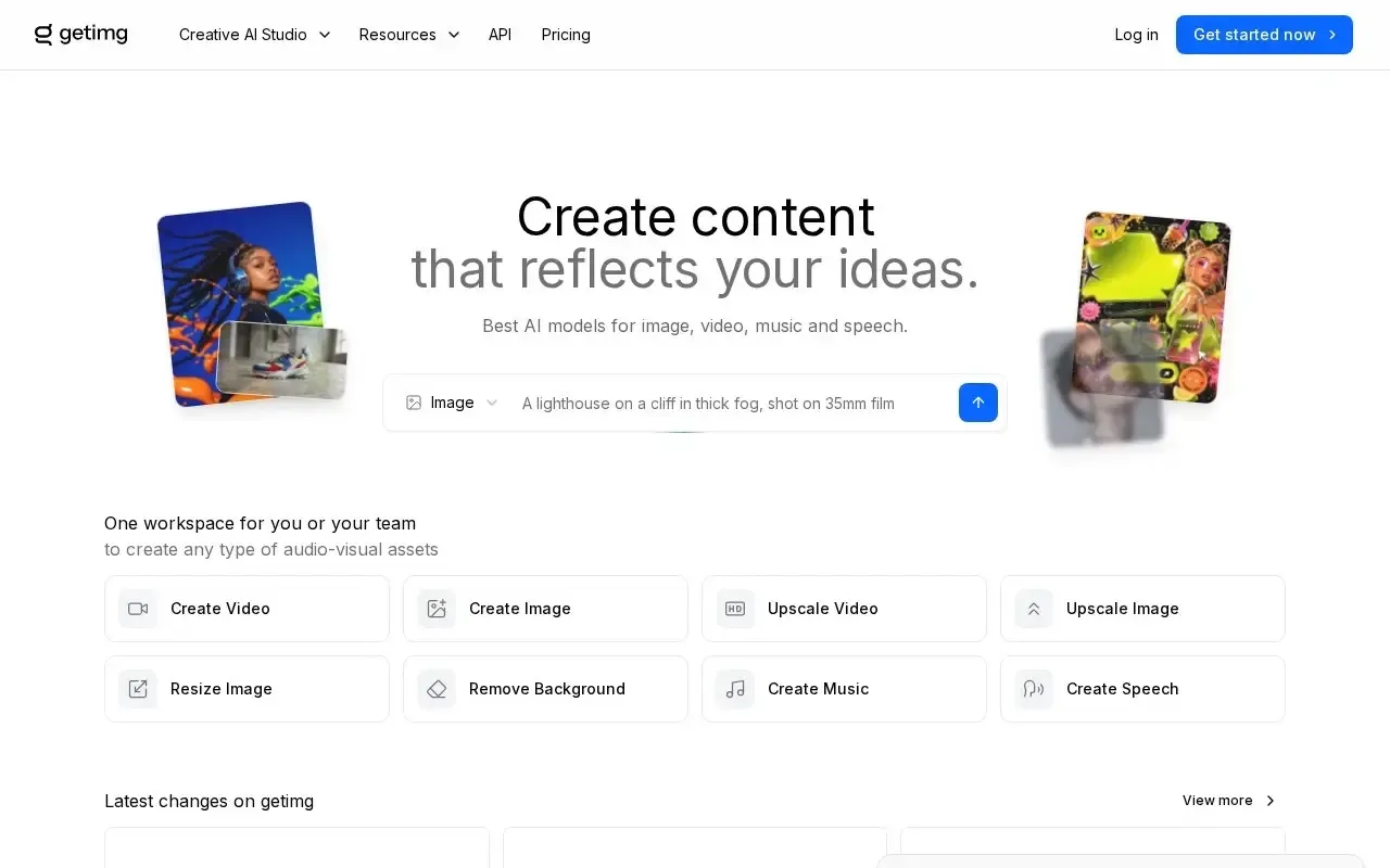 Screenshot of the getimg.ai website