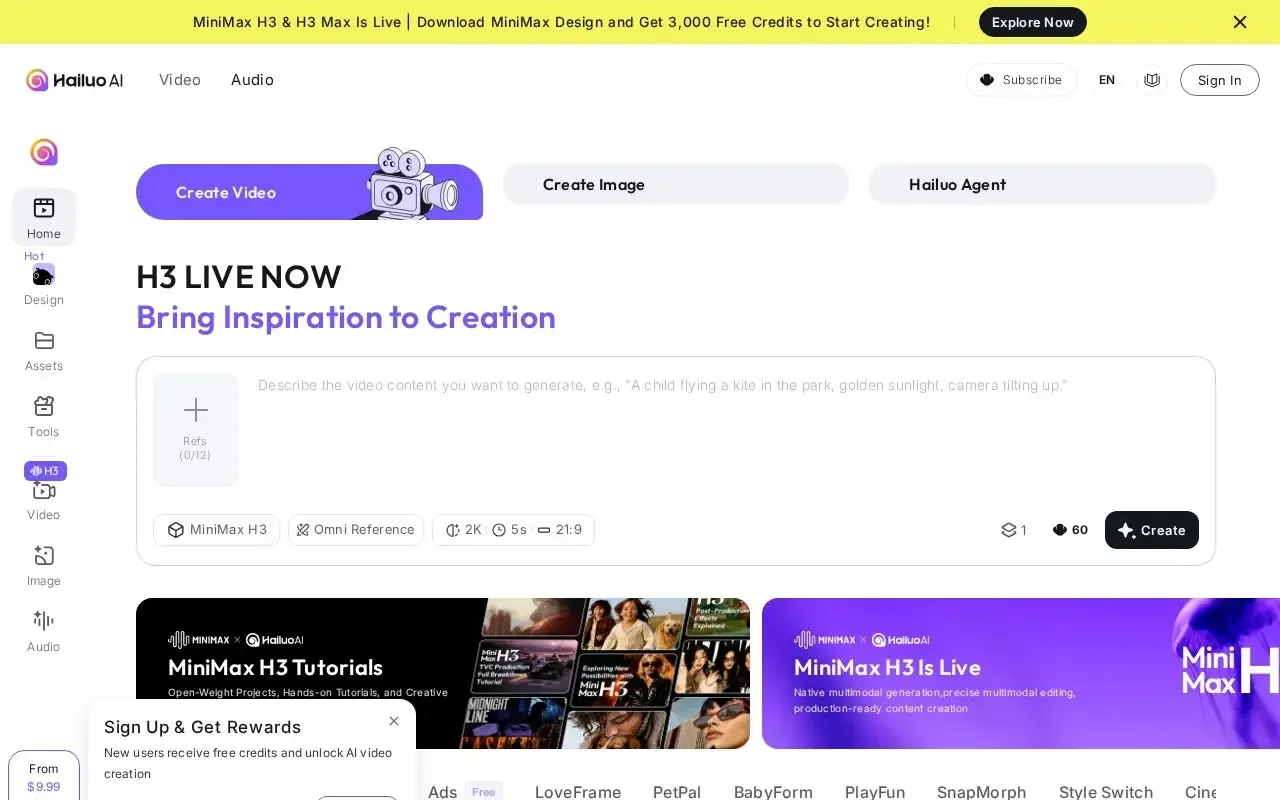 Screenshot of the Hailuo AI website