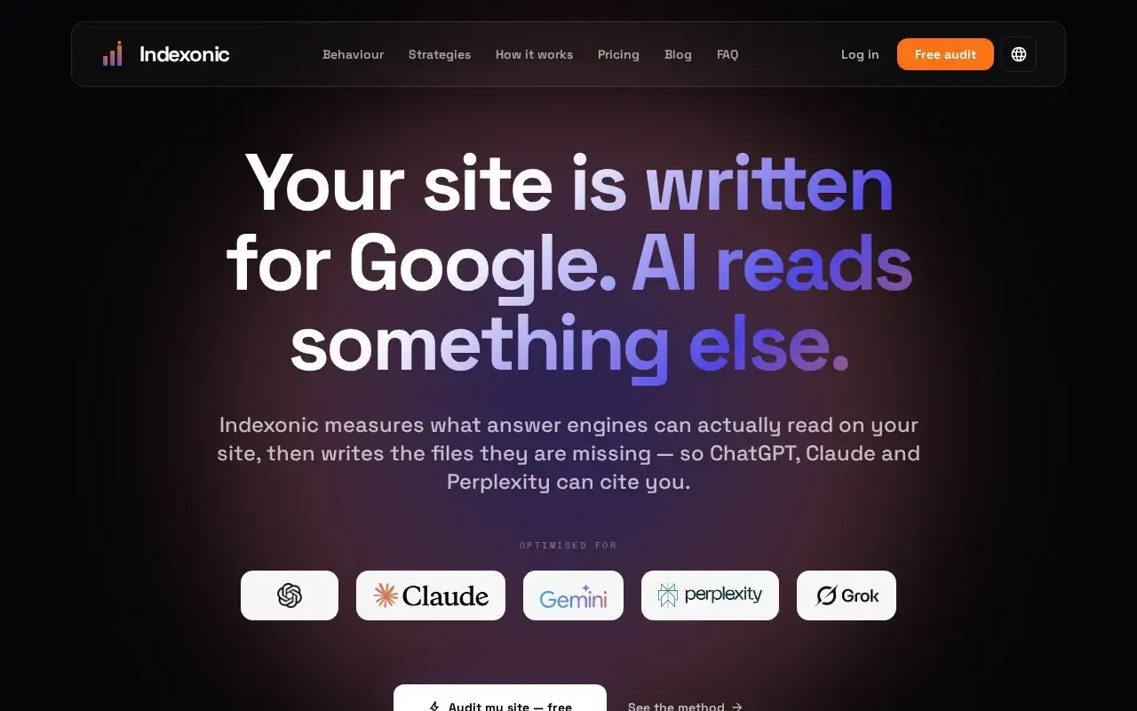 Screenshot of the Indexonic website