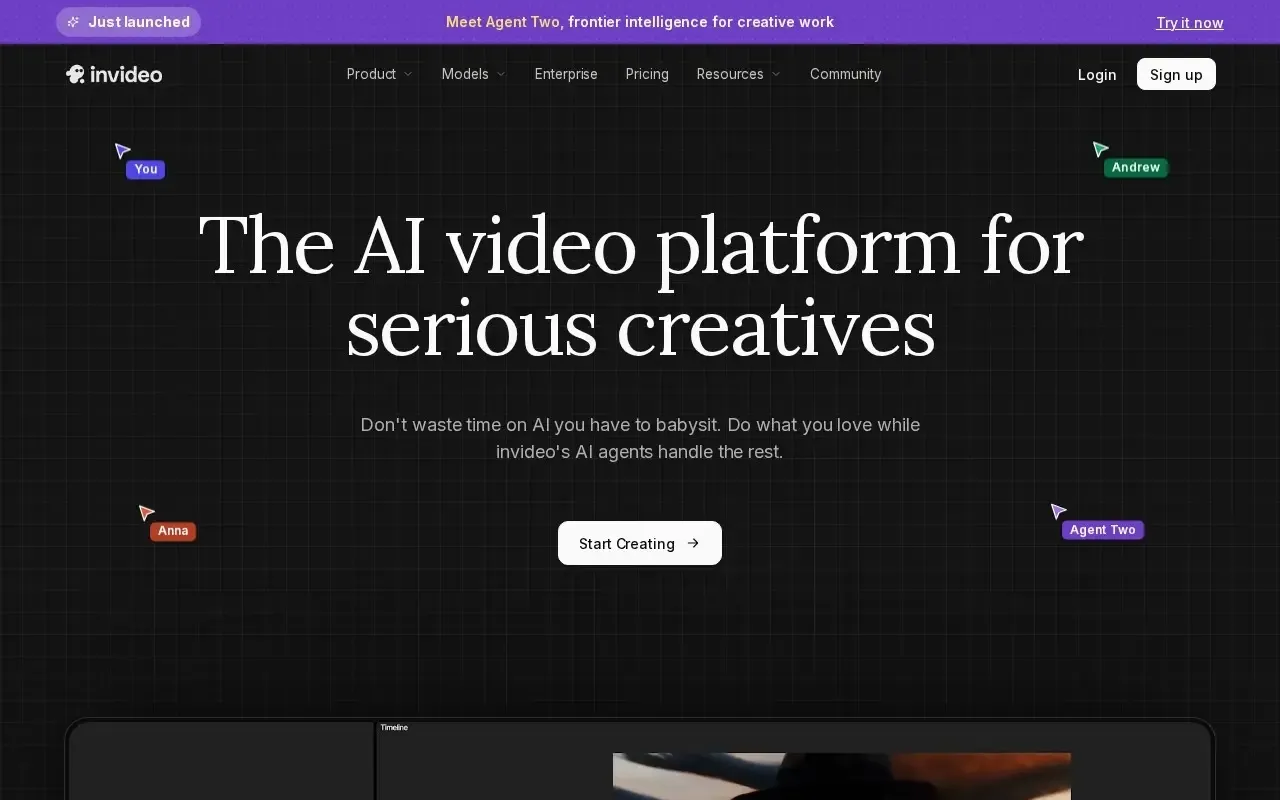 Screenshot of the InVideo AI website