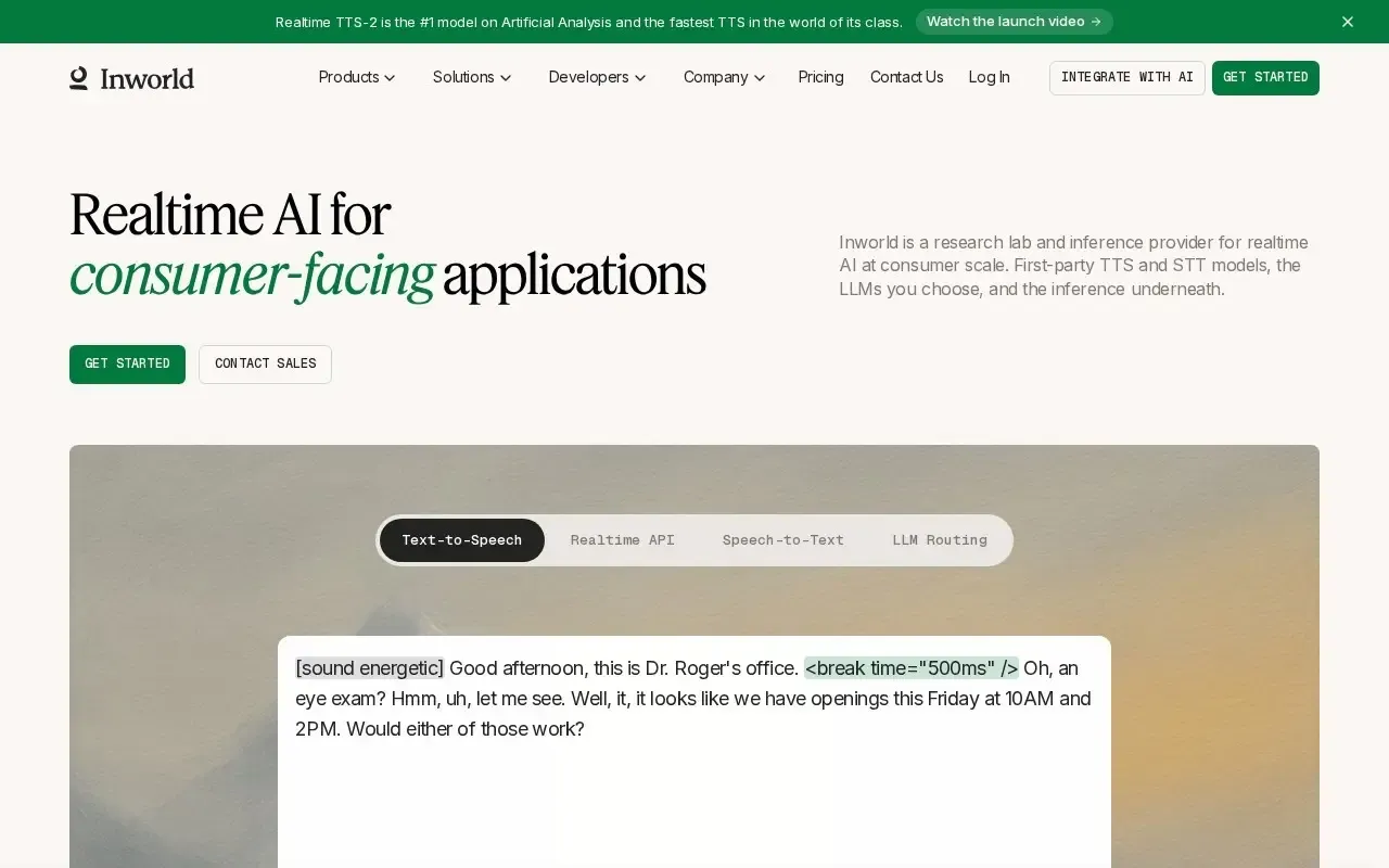 Screenshot of the Inworld AI website