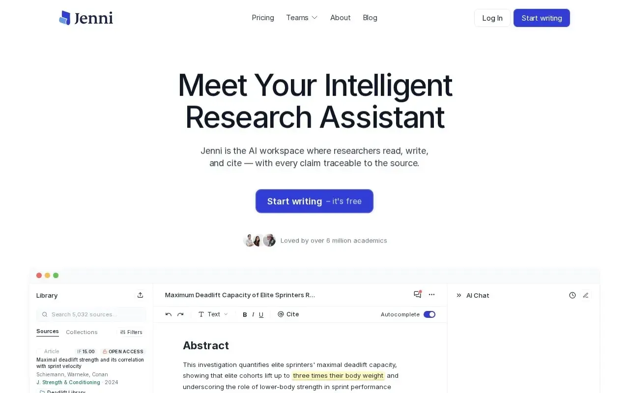 Screenshot of the Jenni AI website