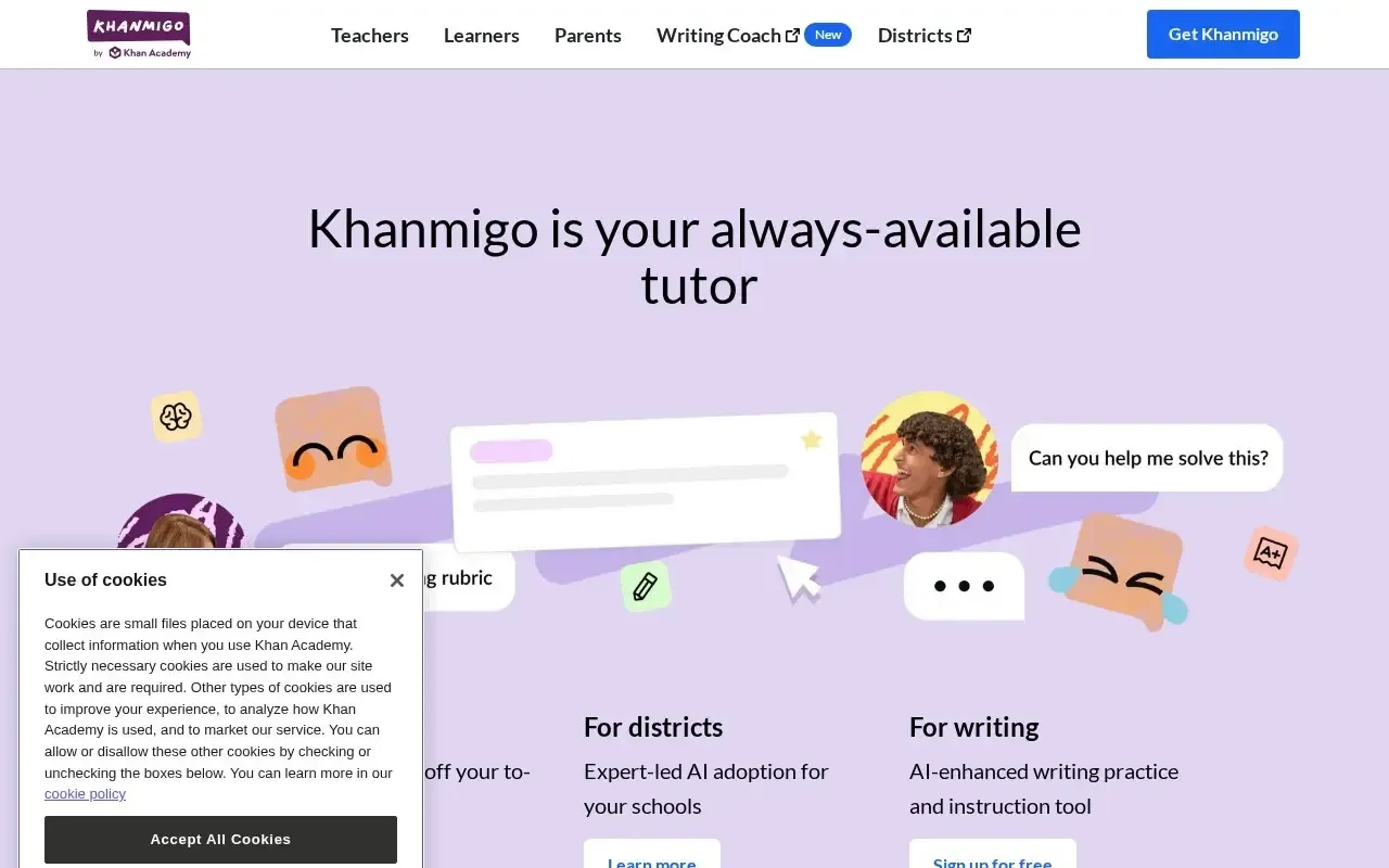 Screenshot of the Khanmigo website