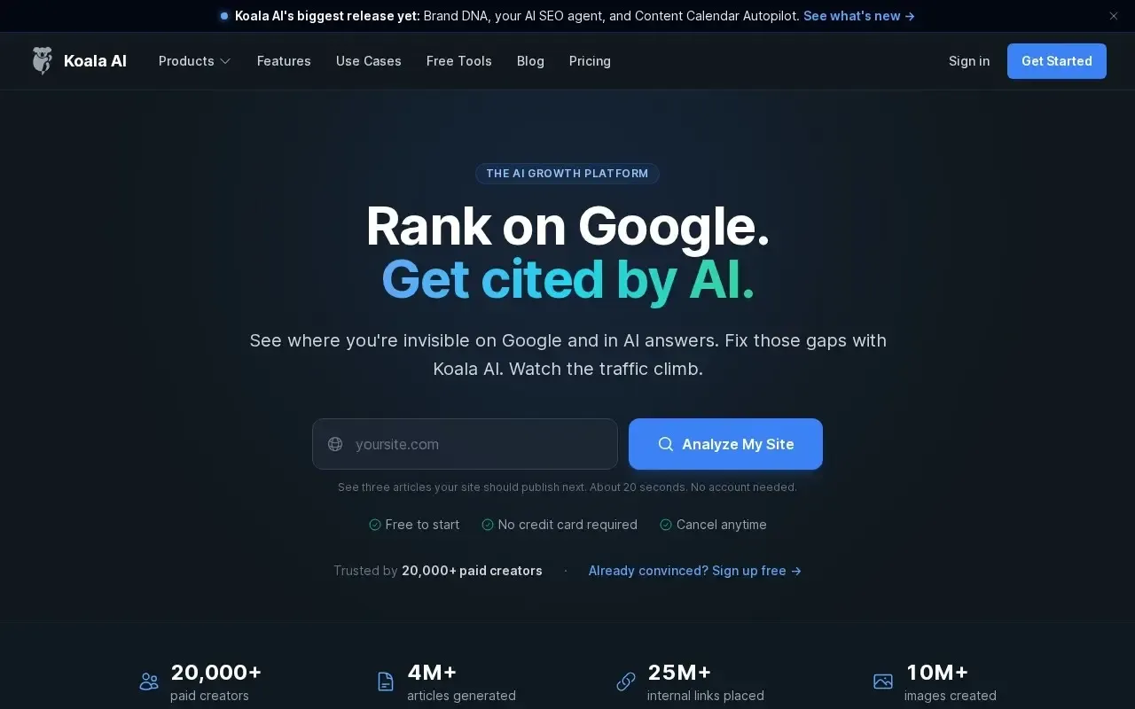 Screenshot of the Koala AI website