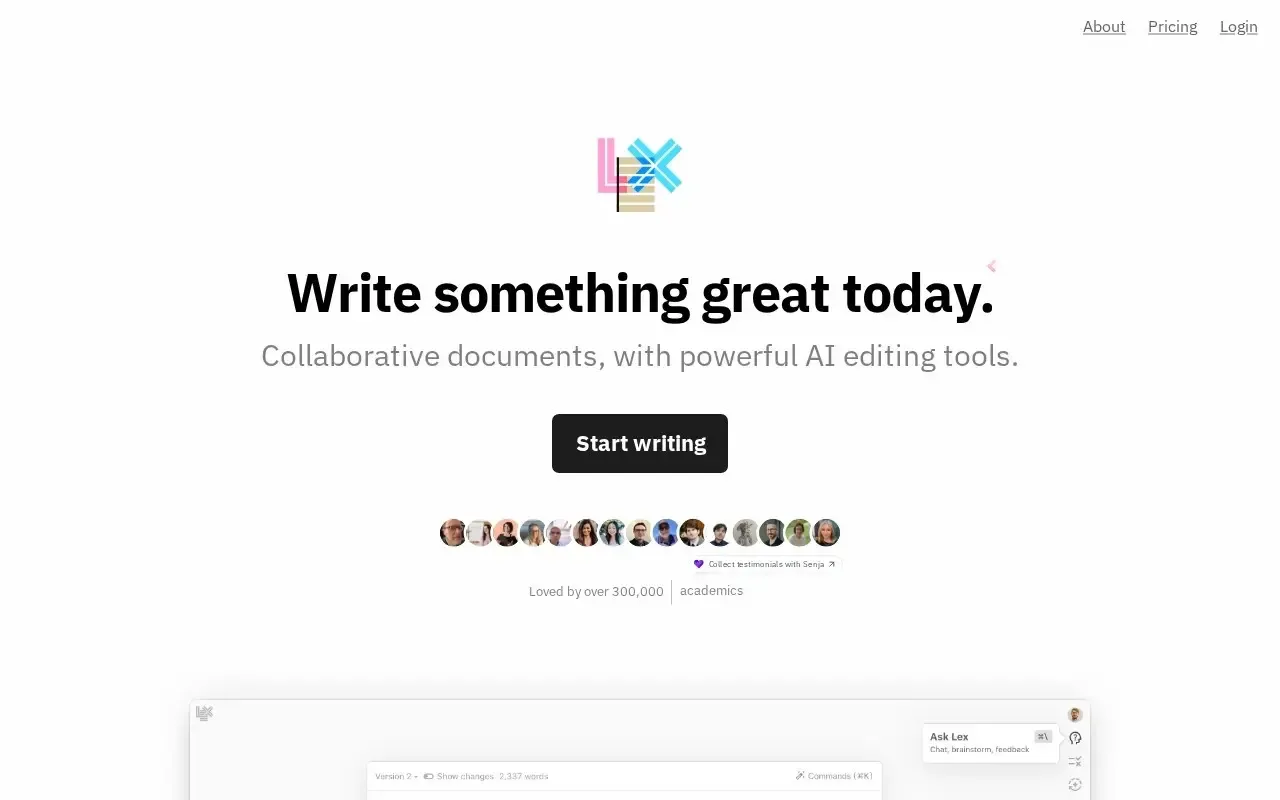 Screenshot of the Lex website