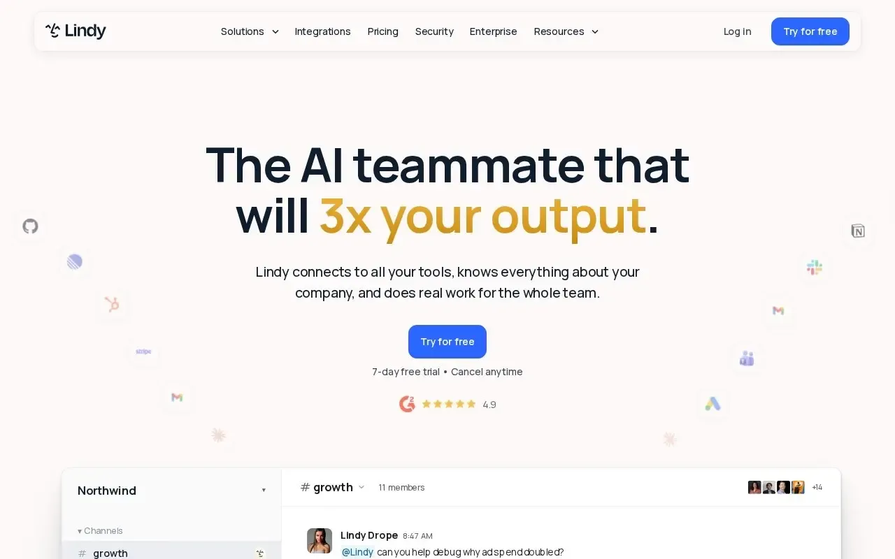 Screenshot of the Lindy website