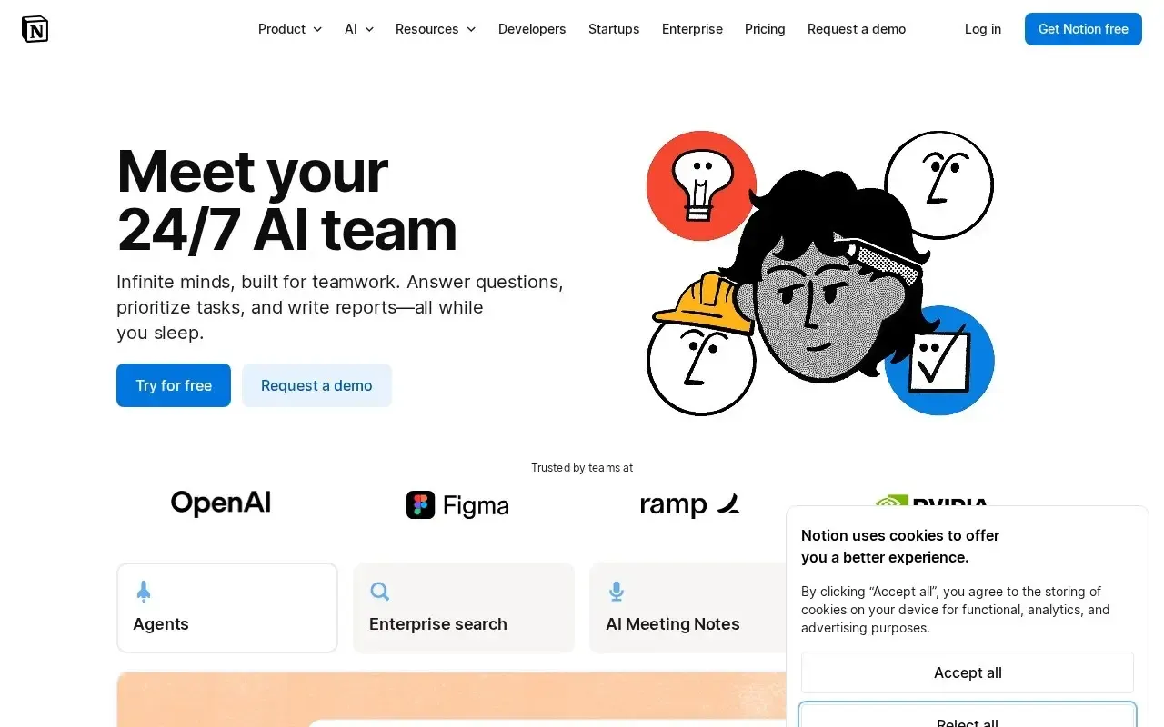 Screenshot of the Notion AI website