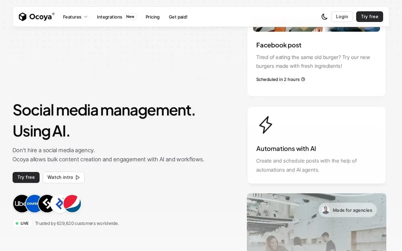 Screenshot of the Ocoya website