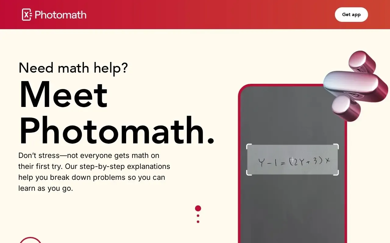 Screenshot of the Photomath website