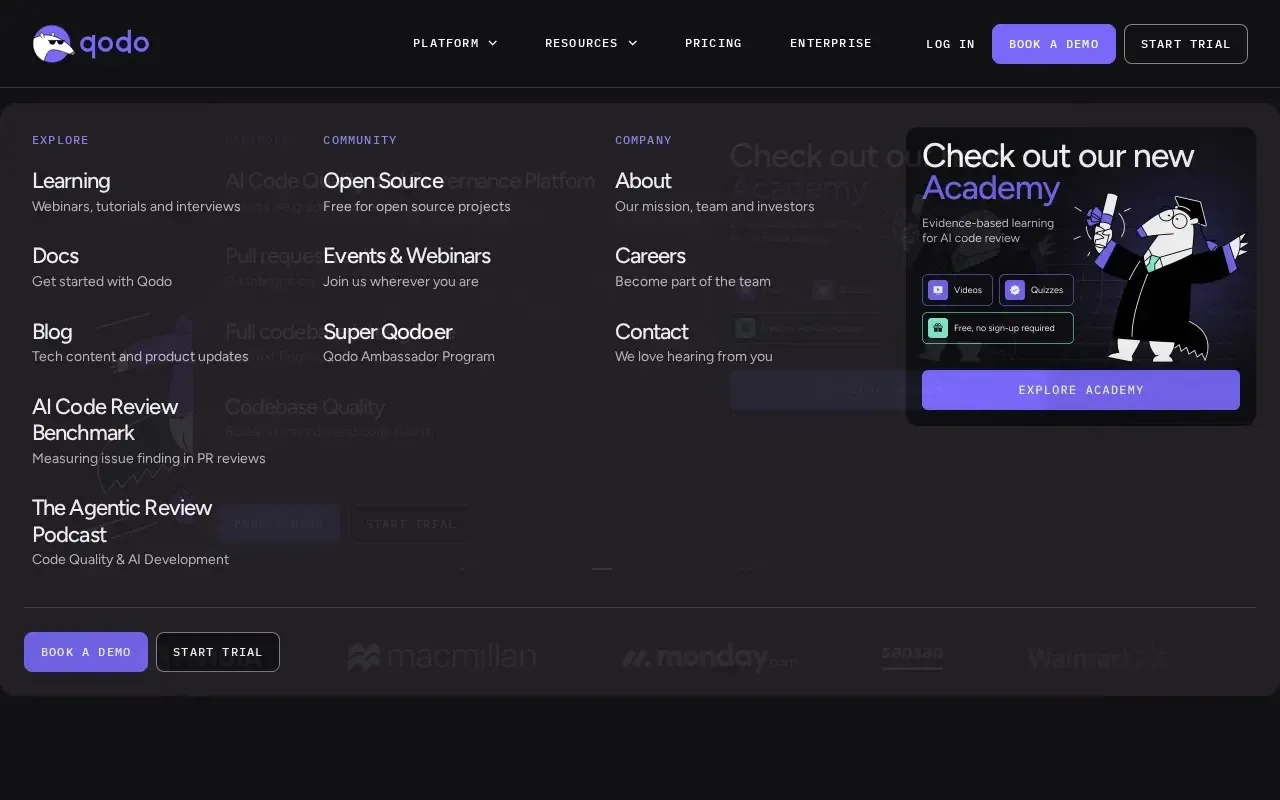 Screenshot of the Qodo website