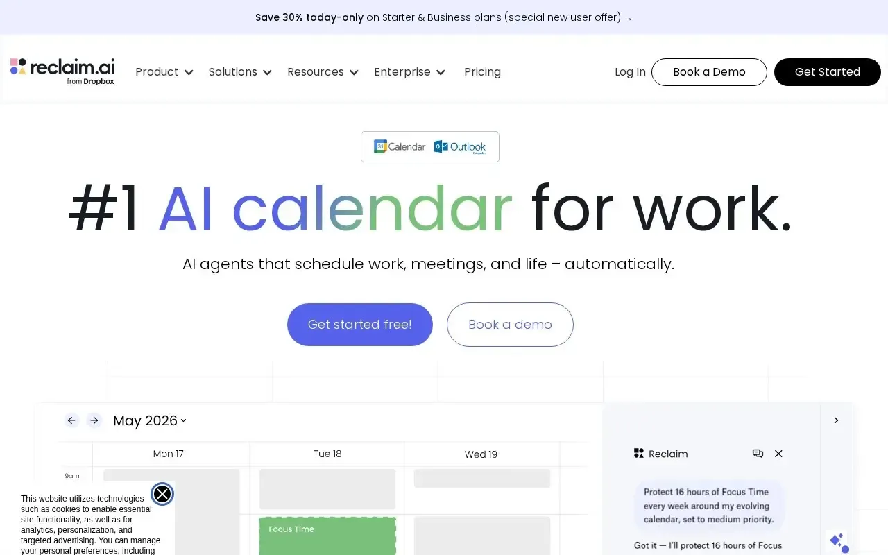 Screenshot of the Reclaim AI website