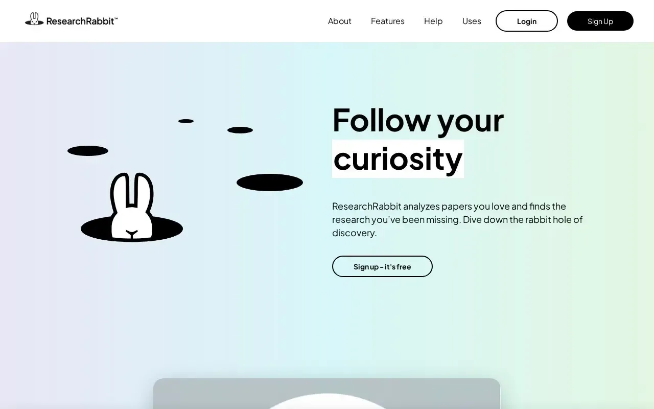 Screenshot of the ResearchRabbit website