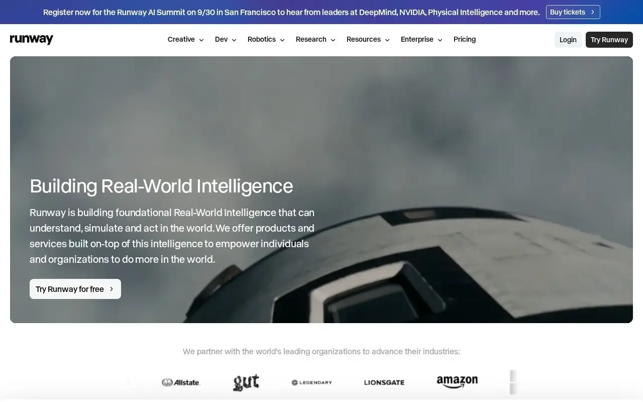 Screenshot of the Runway website