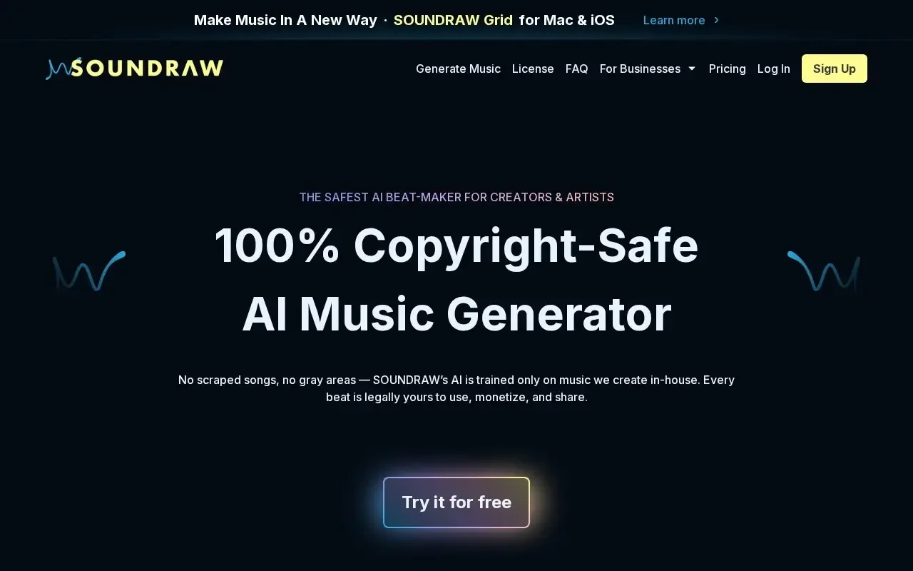 Screenshot of the Soundraw website