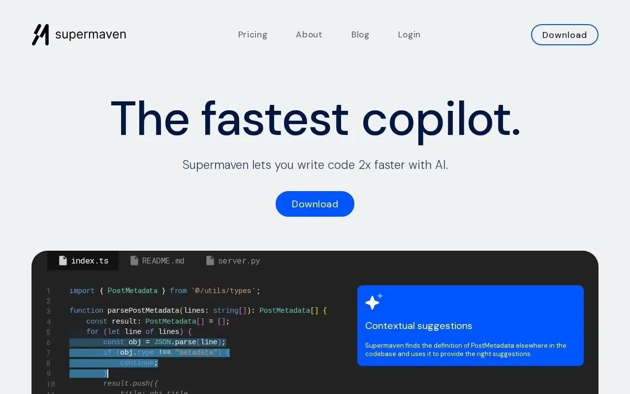 Screenshot of the Supermaven website
