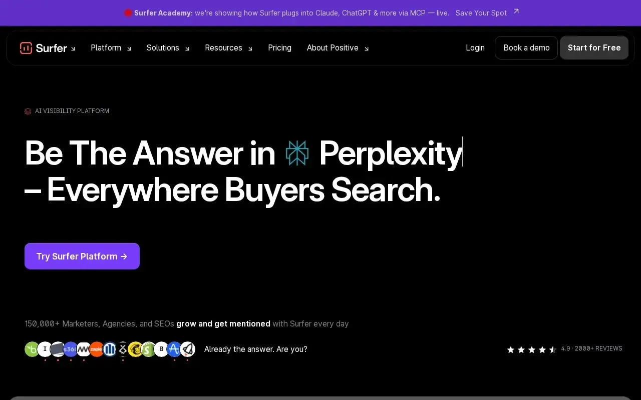 Screenshot of the Surfer SEO website