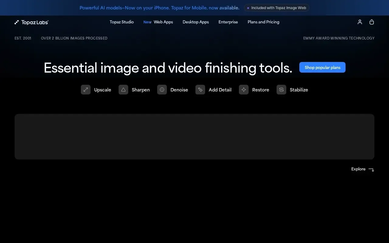 Screenshot of the Topaz Labs website